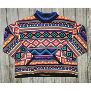 VTG 90's Y2K Size 3D Knit Cosby Sweater Abstract Colorful Coogi Style Boxy Fit